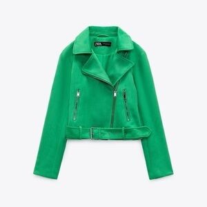 Zara Faux Suede Green Moto Jacket